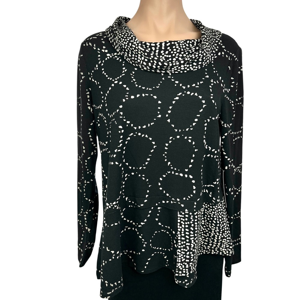 Habitat Cowl Neck Top Black & White Long Sleeves Sz S Rayon/Spandex Hem Flares